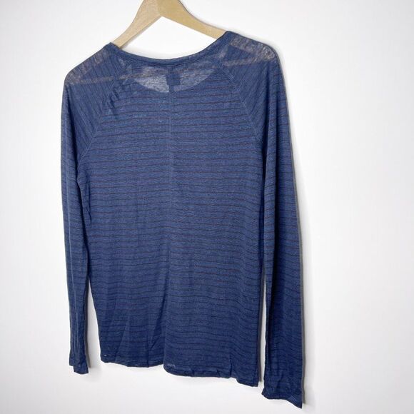MAISON SCOTCH SCOTCH & SODA Linen Stripe Long Sleeve Blue Black Top Size…  - Picture 7 of 8